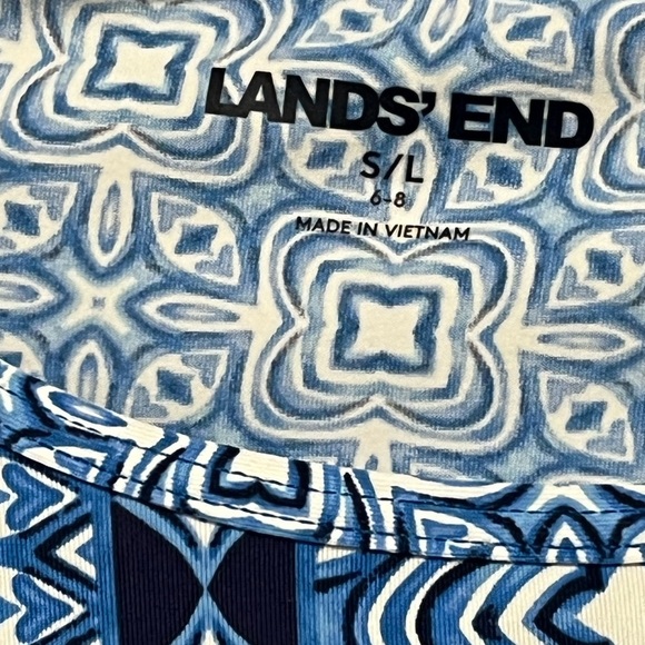 Lands' End Blue and White Geometric Swim Top Rash Guard - Picture 3 of 6